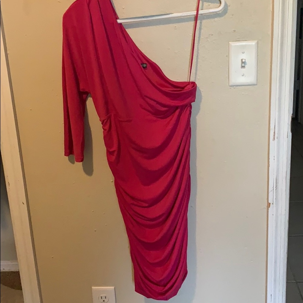 Hot pink one shoulder dress